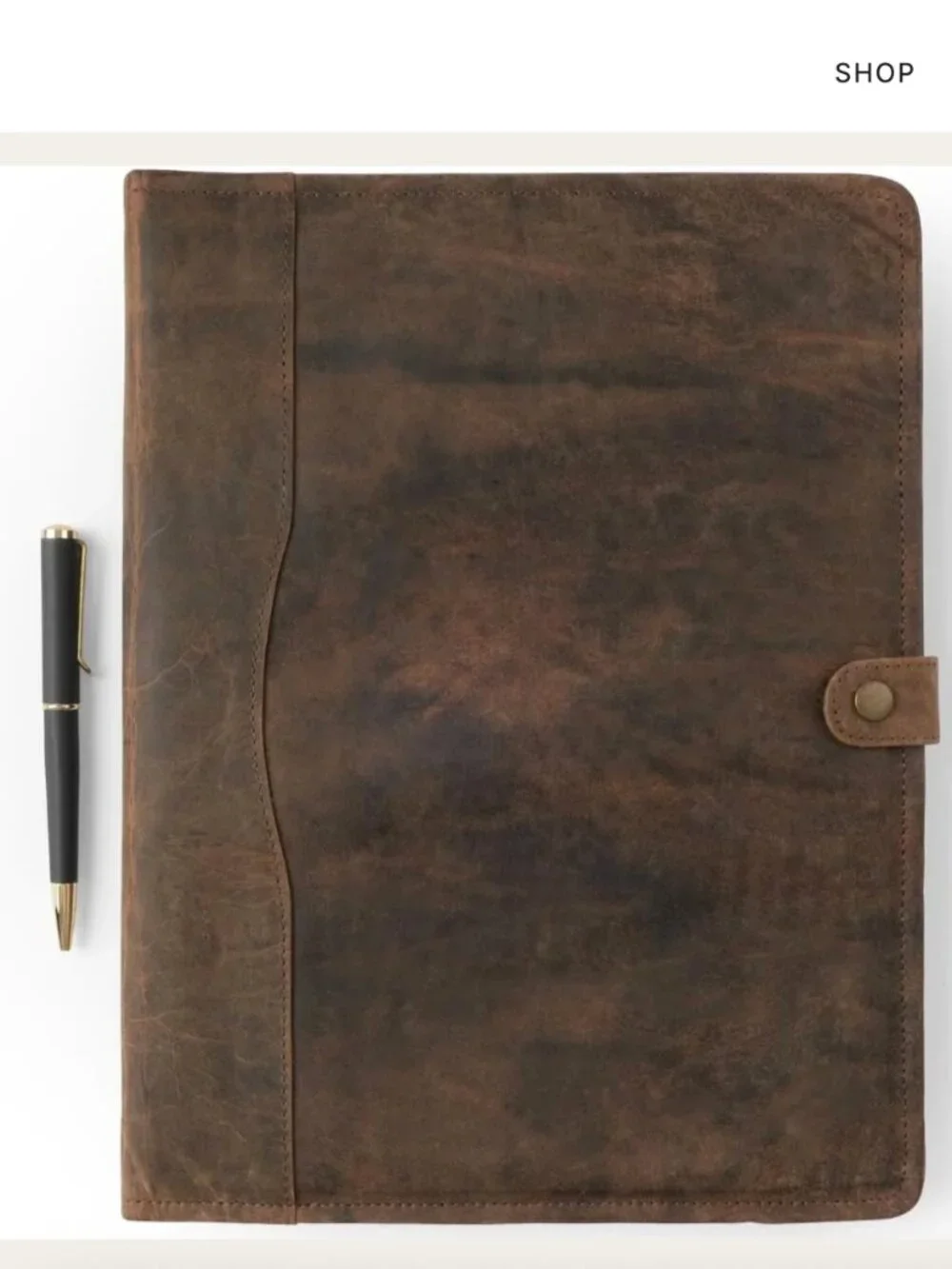 Nomad Craft Leather Padfolio Binder With Pen Professional Portfolio Brown New